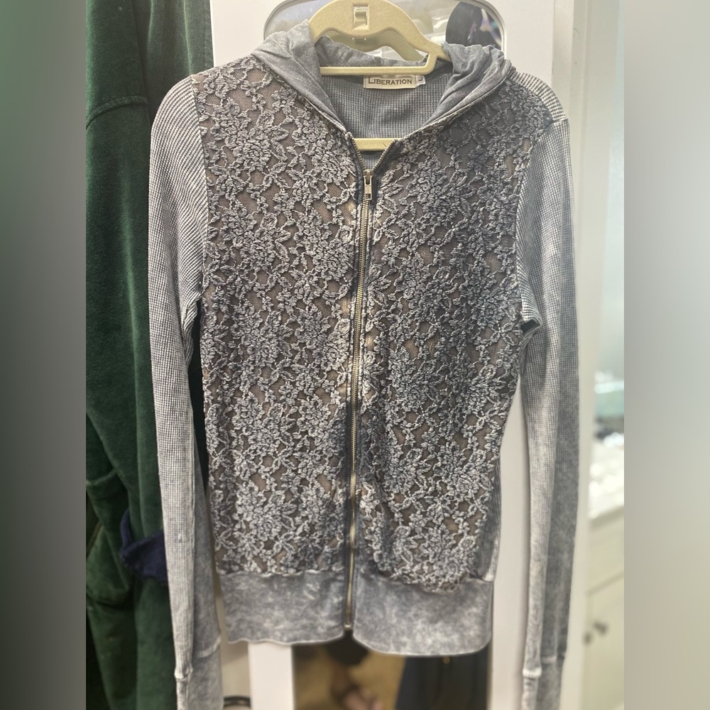 Liberation Gray Lace Hoodie size large